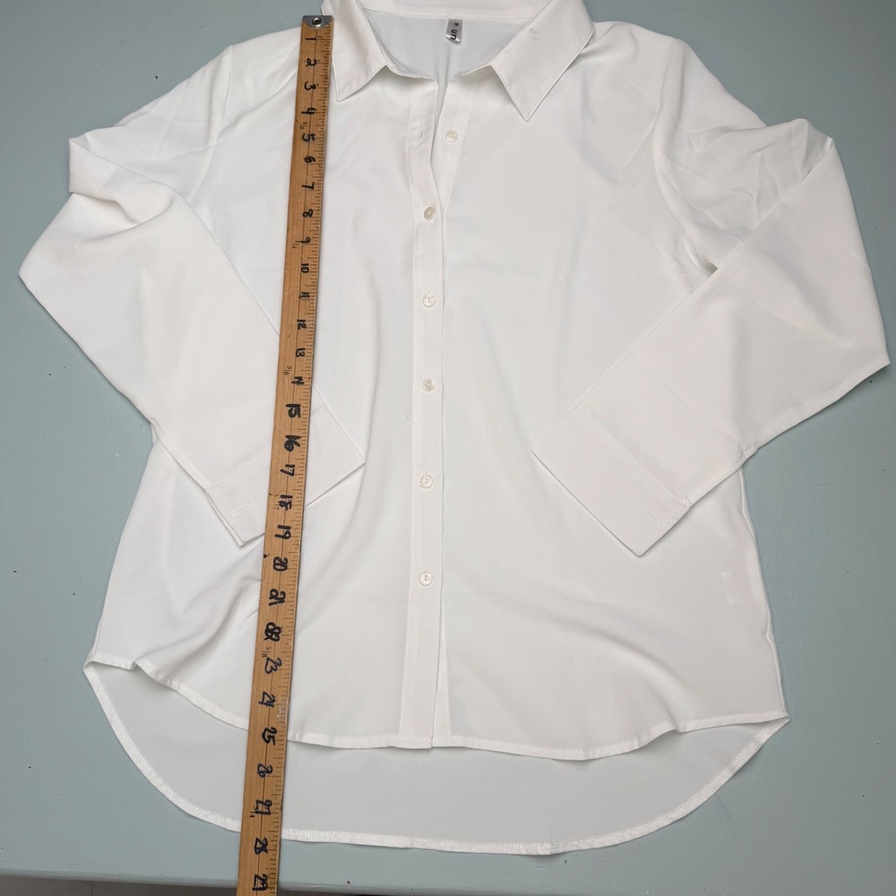 Diosun Womens White Button Down Shirt Mediu Stretch Basic Light Academia Office - Picture 5 of 9